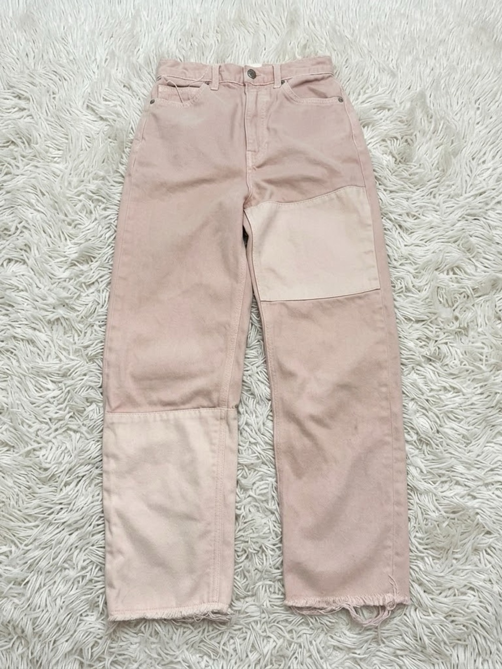 Reformation Wash Rose Ryan Tonal Patch High Rise Straight Jeans 24 Fray Hem Pink